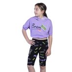 Toontoy Kız Çocuk Kapüşonlu Baskılı Biker Taytlı Takım - 6 Yaş - Lila