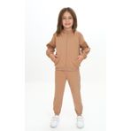 Toontoy Kız Çocuk Kapüşonlu Eşofman Takım Kahverengi 5 YAŞ