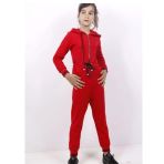 Toontoy Kız Çocuk Kapüşonlu Fermuarlı Cepli Örme Uzun Kol Uzun Tulum - Bağcık Detaylı & 2 İplik
