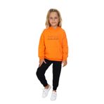 Toontoy Kız Çocuk Kapüşonlu Kanguru Cepli Baskılı Eşofman Takım Oranj 4 YAŞ