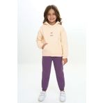 Toontoy Kız Çocuk Kapüşonlu Kanguru Cepli Nakışlı Eşofman Takım Mor 4 YAŞ