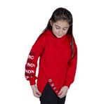 Toontoy Kız Çocuk Kapüşonlu Yırtmaç Detaylı Baskılı Sweatshirt Kırmızı 8 YAŞ