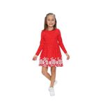 Toontoy Kız Çocuk Kar Tane Baskılı Elbise Kırmızı 3 YAŞ