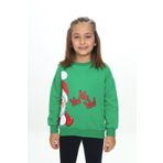 Toontoy Kız Çocuk Kardan Adam Ho Ho Ho Baskılı Sweatshirt Çimen Yeşili 6 YAŞ