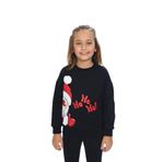 Toontoy Kız Çocuk Kardan Adam Ho Ho Ho Baskılı Sweatshirt Siyah 3 YAŞ