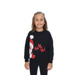 Toontoy Kız Çocuk Kardan Adam Ho Ho Ho Baskılı Sweatshirt Siyah 4 YAŞ
