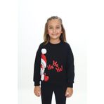 Toontoy Kız Çocuk Kardan Adam Ho Ho Ho Baskılı Sweatshirt Siyah 5 YAŞ