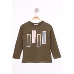 Toontoy Kız Çocuk Kareli Baskılı T-Shirt Haki 12 YAŞ