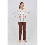 Toontoy Kız Çocuk Karma Baskılı Pijama Takım - Kahve - 8 - 9 Yaş