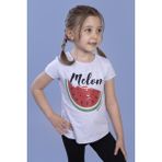 Toontoy Kız Çocuk Karpuz Nakışlı T-Shirt - 3 Yaş - Gri Melanj