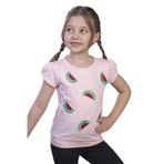 Toontoy Kız Çocuk Karpuz Nakışlı Tişört Pembe Melanj 2 YAŞ