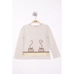 Toontoy Kız Çocuk Kedi Baskılı T-Shirt Kahve Melanj 1 YAŞ
