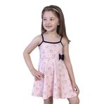 Toontoy Kız Çocuk Kedi Desenli Fiyonk Detaylı Volanlı Elbise Pembe Melanj 3 YAŞ