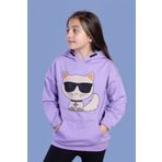 Toontoy Kız Çocuk Kedi Desenli Taş Işlemeli Kanguru Cepli Sweatshirt - 6 Yaş - Lila