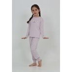 Toontoy Kız Çocuk Kelebek Baskılı Pijama Takım - Açık Lila - 5 Yaş