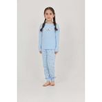 Toontoy Kız Çocuk Kelebek Baskılı Pijama Takım - Mavi - 6 Yaş