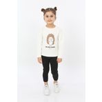 Toontoy Kız Çocuk Kirpi Baskılı Tişört - 3 Yaş - Ekru