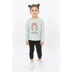 Toontoy Kız Çocuk Kirpi Baskılı Tişört - 4 Yaş - Yeşil