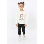 Toontoy Kız Çocuk Kirpi Baskılı Tişört - 5 Yaş - Ekru