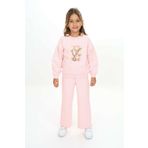 Toontoy Kız Çocuk Kol Büzgülü Lale Baskılı Eşofman Takım Pudra 5 YAŞ