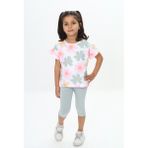 Toontoy Kız Çocuk Kol Fırfır Detaylı Çiçek Baskılı Kaprili Takım - Yeşil - 2 Yaş