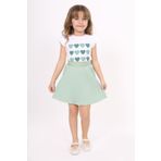 Toontoy Kız Çocuk Kol Fırfır Kalp Baskılı Etekli Takım Yeşil 8 YAŞ