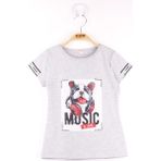 Toontoy Kız Çocuk Kol Kulaklıklı Köpek Baskılı T-Shirt - 3 Yaş - Gri Melanj