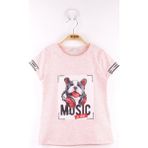 Toontoy Kız Çocuk Kol Kulaklıklı Köpek Baskılı T-Shirt - 3 Yaş - Pembe Melanj