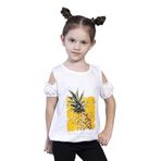 Toontoy Kız Çocuk Kolları Detaylı Ananas Baskılı Tişört Ekru 8 YAŞ