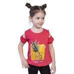 Toontoy Kız Çocuk Kolları Detaylı Ananas Baskılı Tişört Nar Çiçeği 7 YAŞ