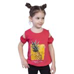 Toontoy Kız Çocuk Kolları Detaylı Ananas Baskılı Tişört Nar Çiçeği 8 YAŞ
