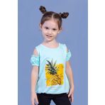 Toontoy Kız Çocuk Kolları Detaylı Ananas Baskılı Tişört