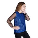 TOONTOY Kız Çocuk Kolları Tüllü Tişört 10 Yaş, 10 Yaş, 11779-1, Saks, Kız çocuk
