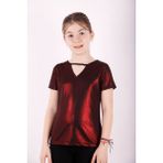 Toontoy Kız Çocuk Kum Varaklı T-Shirt Bordo 8 Yaş K-205