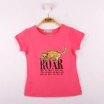 Toontoy Kız Çocuk Leopar Baskılı Pullu Tişört Fuşya 7 YAŞ