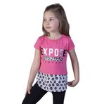 Toontoy Kız Çocuk Leopar Desenli Poplin Detaylı Tişört Fuşya 4 YAŞ