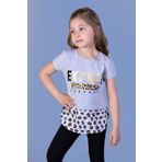 Toontoy Kız Çocuk Leopar Desenli Poplin Detaylı Tişört Gri Melanj 4 YAŞ