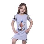 Toontoy Kız Çocuk Leopar Detaylı Baskılı Elbise Gri Melanj 6 YAŞ