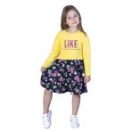 Toontoy Kız Çocuk Lıke Baskılı Eteği Desenli Elbise - 5 Yaş - Sarı