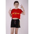 Toontoy Kız Çocuk Likee Baskılı Cebi Şortlu Takım - 6 - 7 Yaş - Kırmızı