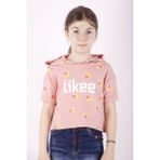 Toontoy Kız Çocuk Likee Baskılı Kapüşonlu T-Shirt - 6 Yaş - Somon