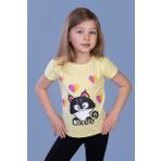 Toontoy Kız Çocuk Likee Kedi Baskılı Tişört Sarı 5 YAŞ