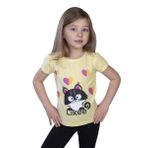 Toontoy Kız Çocuk Likee Kedi Baskılı Tişört Sarı 6 YAŞ