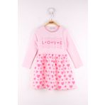 Toontoy Kız Çocuk Love Baskılı Elbise - 1 Yaş - Açık Pembe