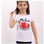 Toontoy Kız Çocuk Melon Baskılı Karpuz Nakışlı Tişört Beyaz 6 YAŞ