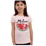 Toontoy Kız Çocuk Melon Baskılı Karpuz Nakışlı Tişört Pudra 6 YAŞ