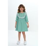 Toontoy Kız Çocuk Nakış Desenli Elbise Yeşil 5 YAŞ