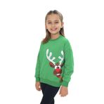 Toontoy Kız Çocuk Noel Baba Geyiği Baskılı Sweatshirt Çimen Yeşili 6 YAŞ