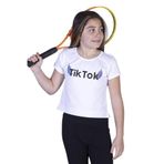 Toontoy Kız Çocuk Ön Arka TikTok Baskılı Tişört Beyaz 6-7 YAŞ