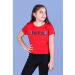 Toontoy Kız Çocuk Ön Arka TikTok Baskılı Tişört Kırmızı 10-11 YAŞ